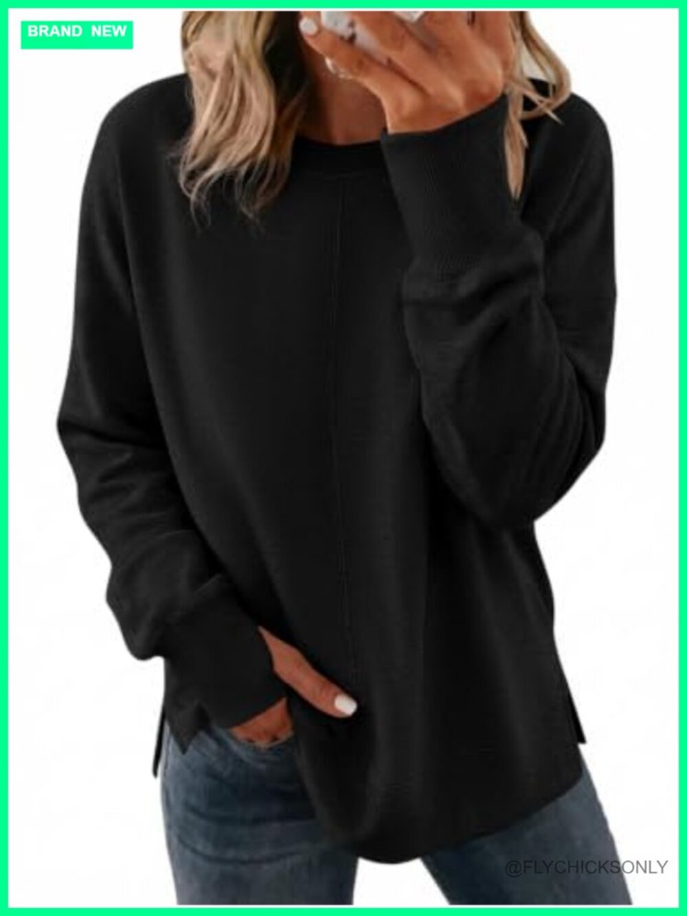 Oversized Fleece Crewneck Sweatshirt Thumb Hole Loose Fit Pullover